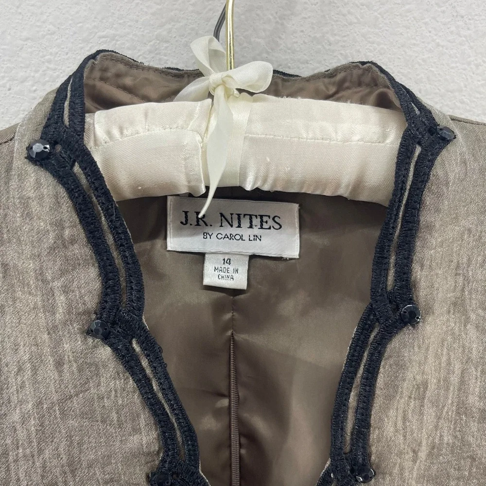 J.R. Nites‎ Carol Lin 2 Pc Dress Jacket Set 14 Taupe Evening Formal Wedding VTG